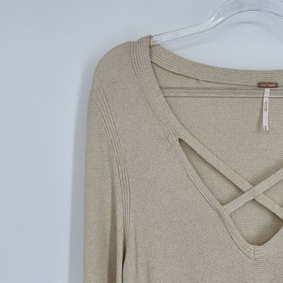 Free People Criss Cross Tunic Sweater V-Neck Long Sleeve Cream Size M - Picture 4 of 12